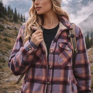 SAGE Collective Sherpa Lined Purple Plaid Shacket